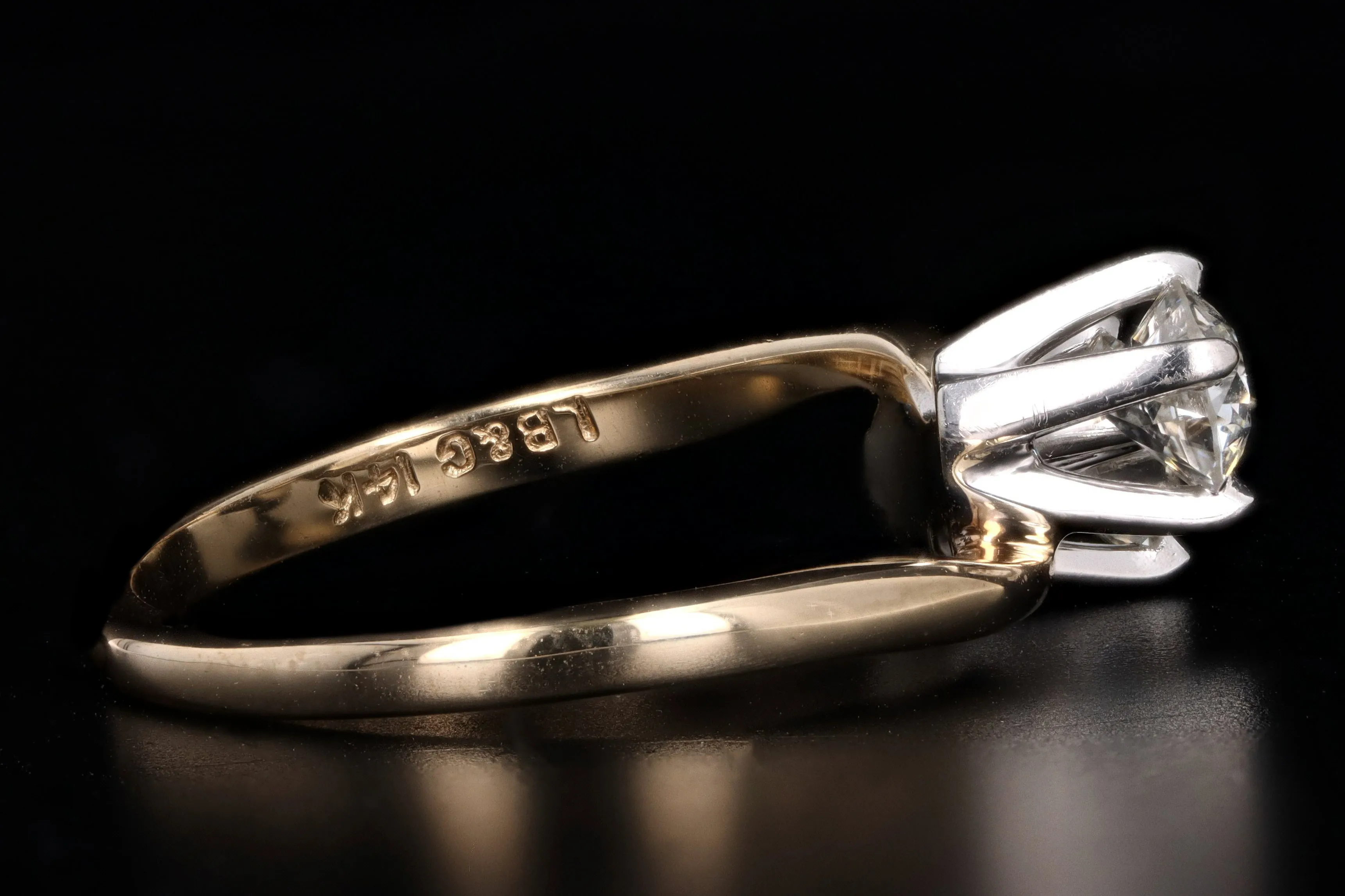 Vintage 14K Gold Old European Cut Diamond Toi Et Moi Ring