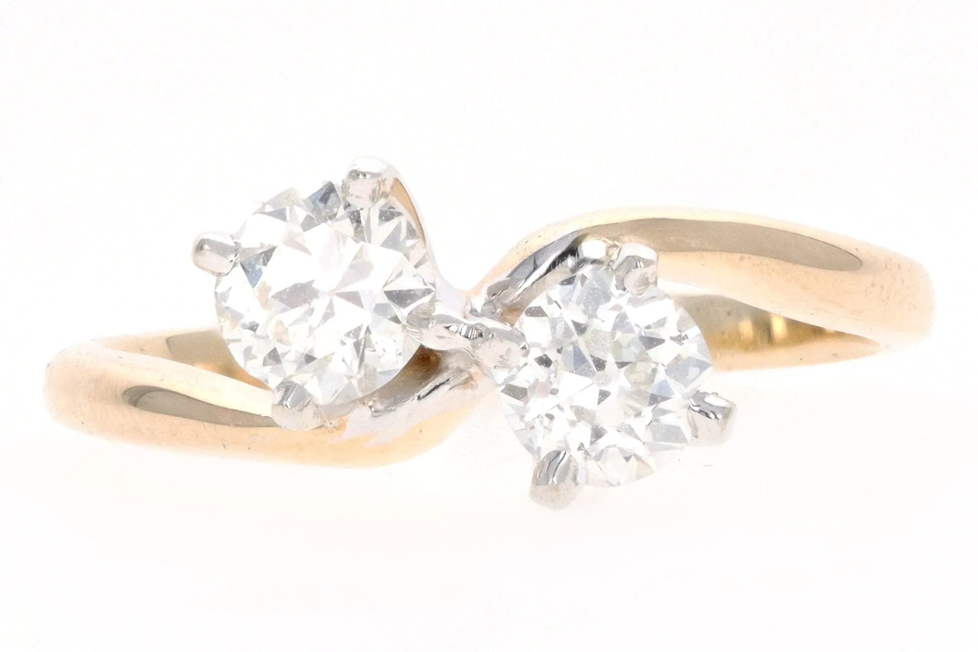 Vintage 14K Gold Old European Cut Diamond Toi Et Moi Ring
