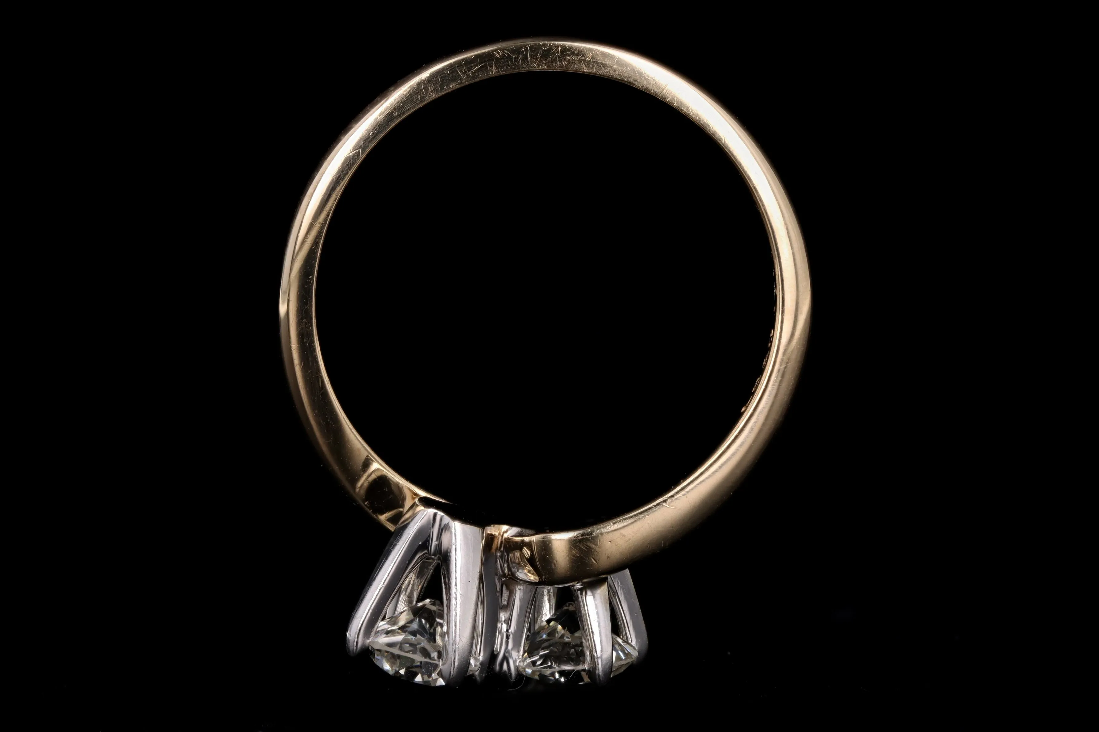 Vintage 14K Gold Old European Cut Diamond Toi Et Moi Ring