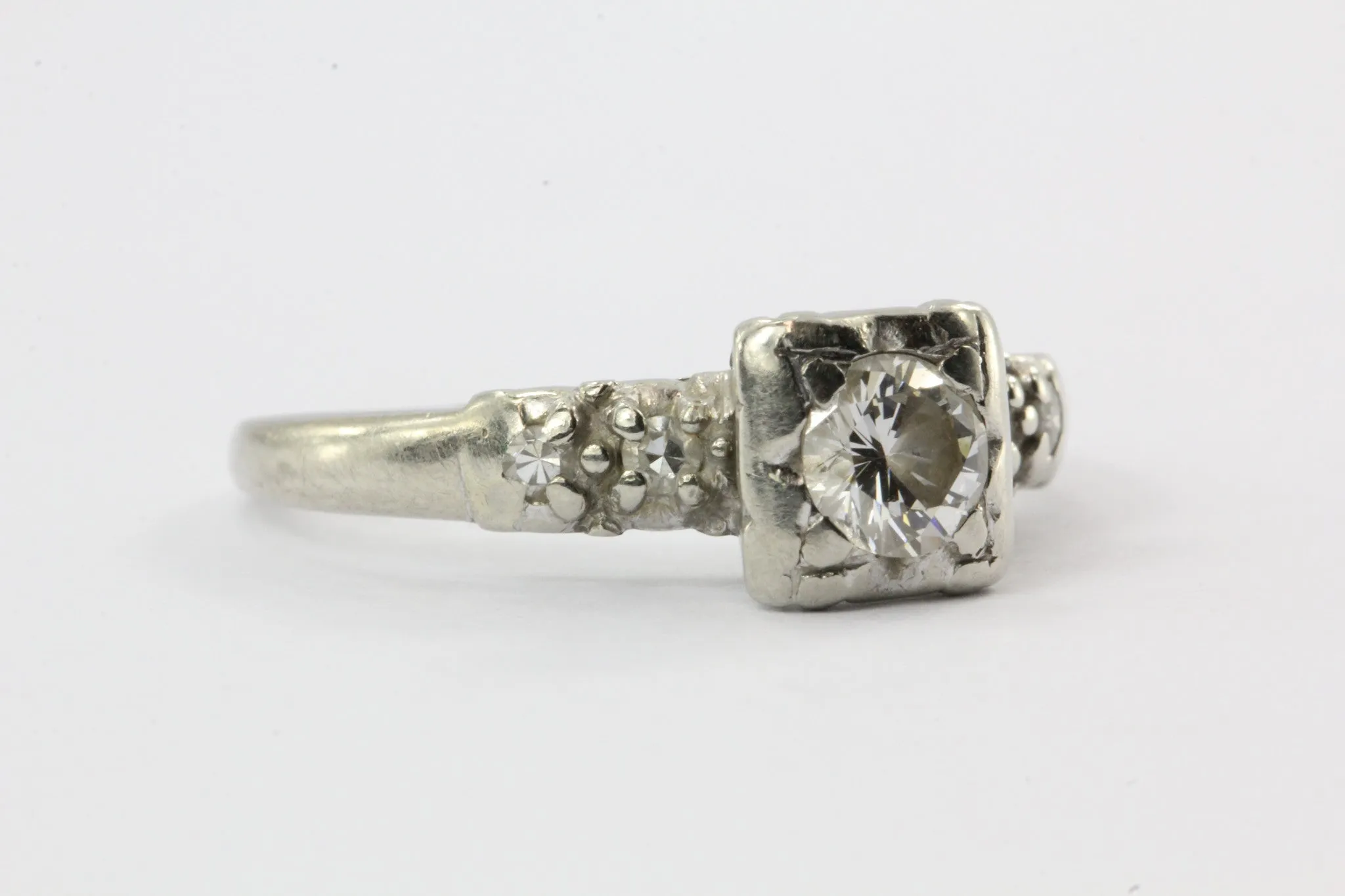 Vintage 14K White Gold .45 CTW Diamond Engagement Ring Size 6.5