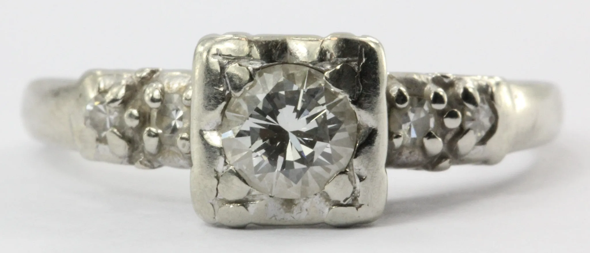 Vintage 14K White Gold .45 CTW Diamond Engagement Ring Size 6.5