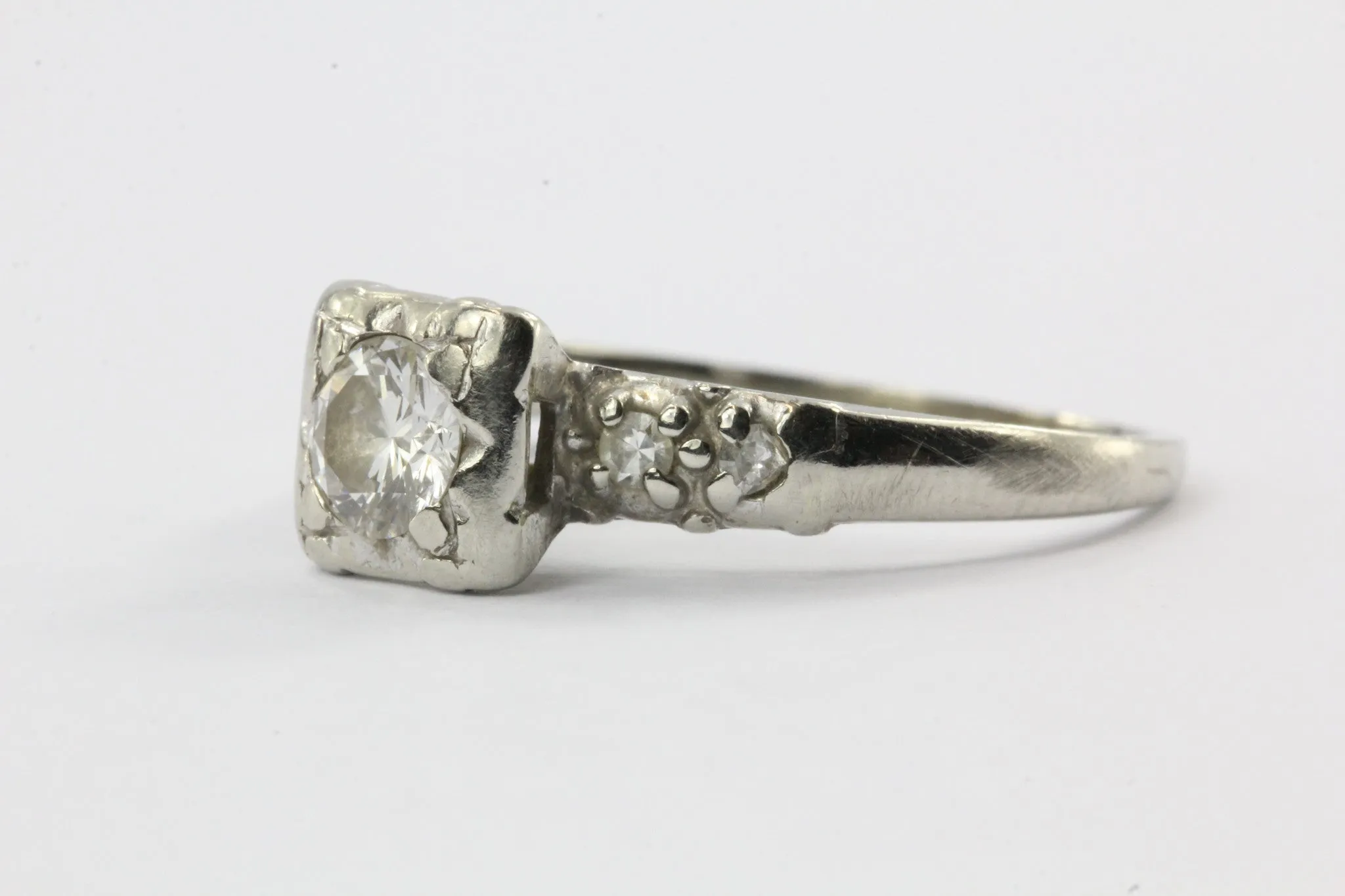 Vintage 14K White Gold .45 CTW Diamond Engagement Ring Size 6.5