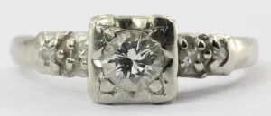 Vintage 14K White Gold .45 CTW Diamond Engagement Ring Size 6.5