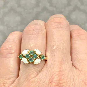 Vintage 14K Yellow Gold Emerald & Opal Ring