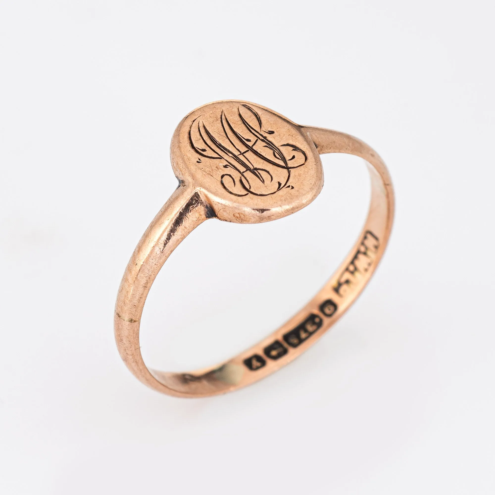 Vintage 1923 Art Deco Signet Ring Small Oval 9k Rose Gold Sz 5 Child Jewelry