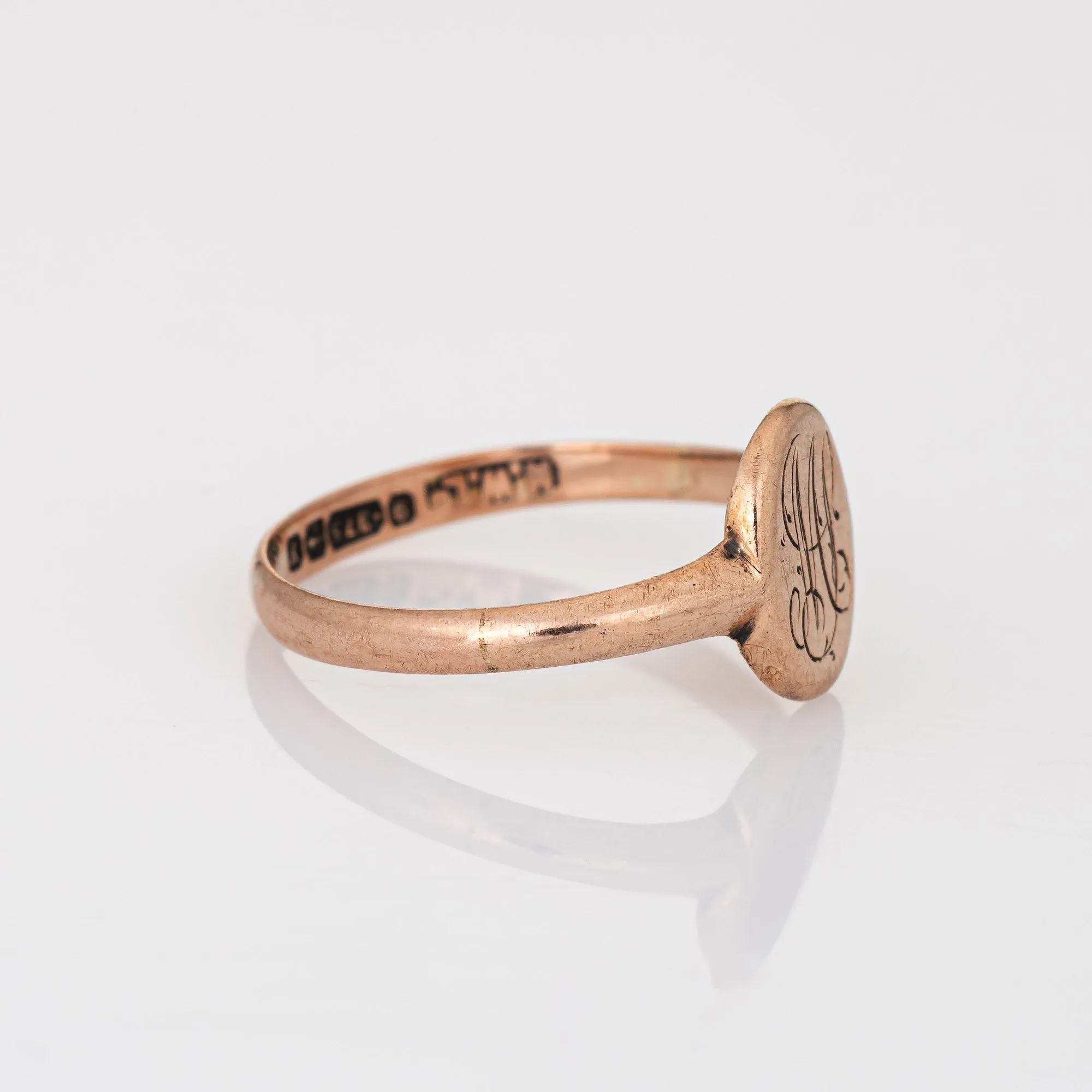 Vintage 1923 Art Deco Signet Ring Small Oval 9k Rose Gold Sz 5 Child Jewelry