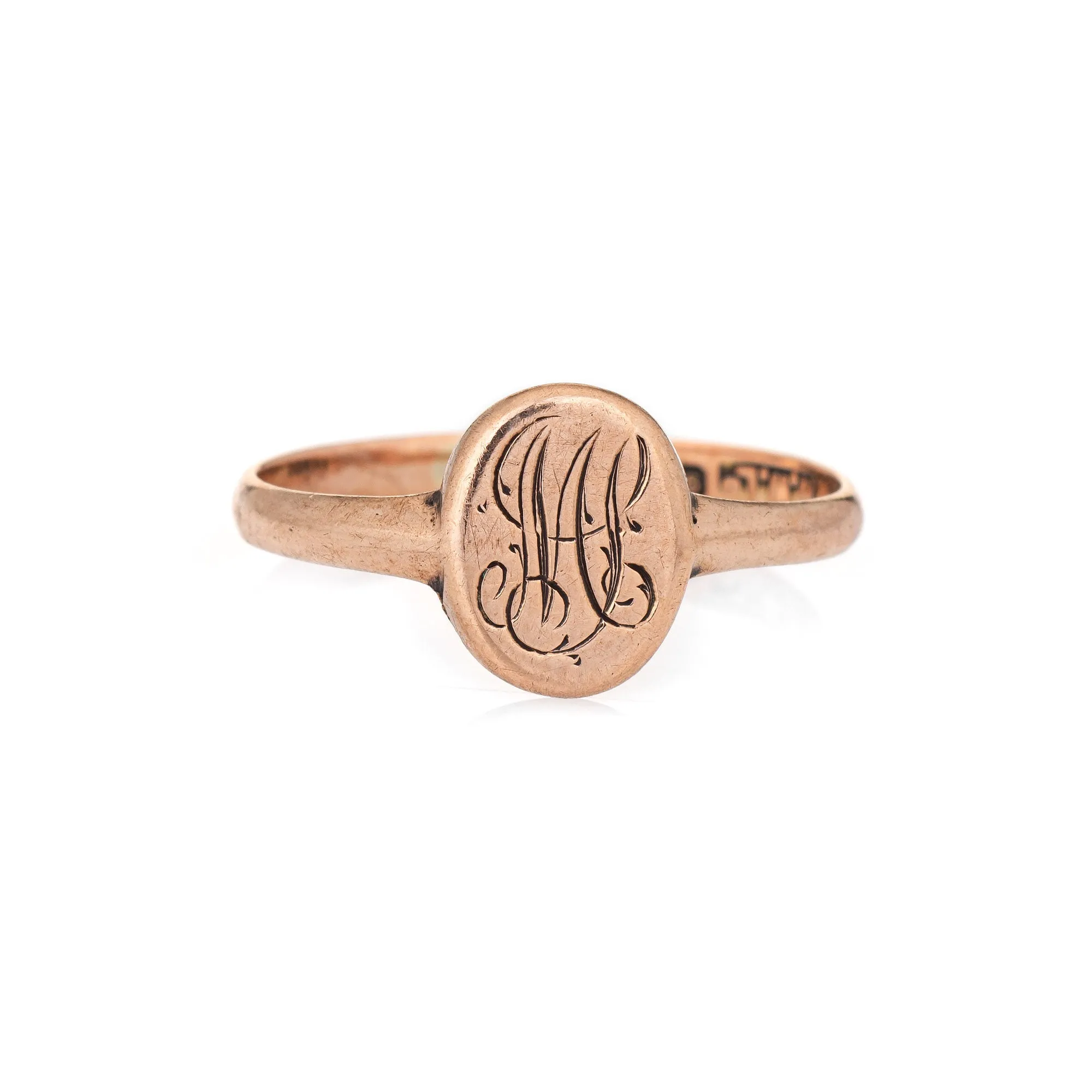 Vintage 1923 Art Deco Signet Ring Small Oval 9k Rose Gold Sz 5 Child Jewelry