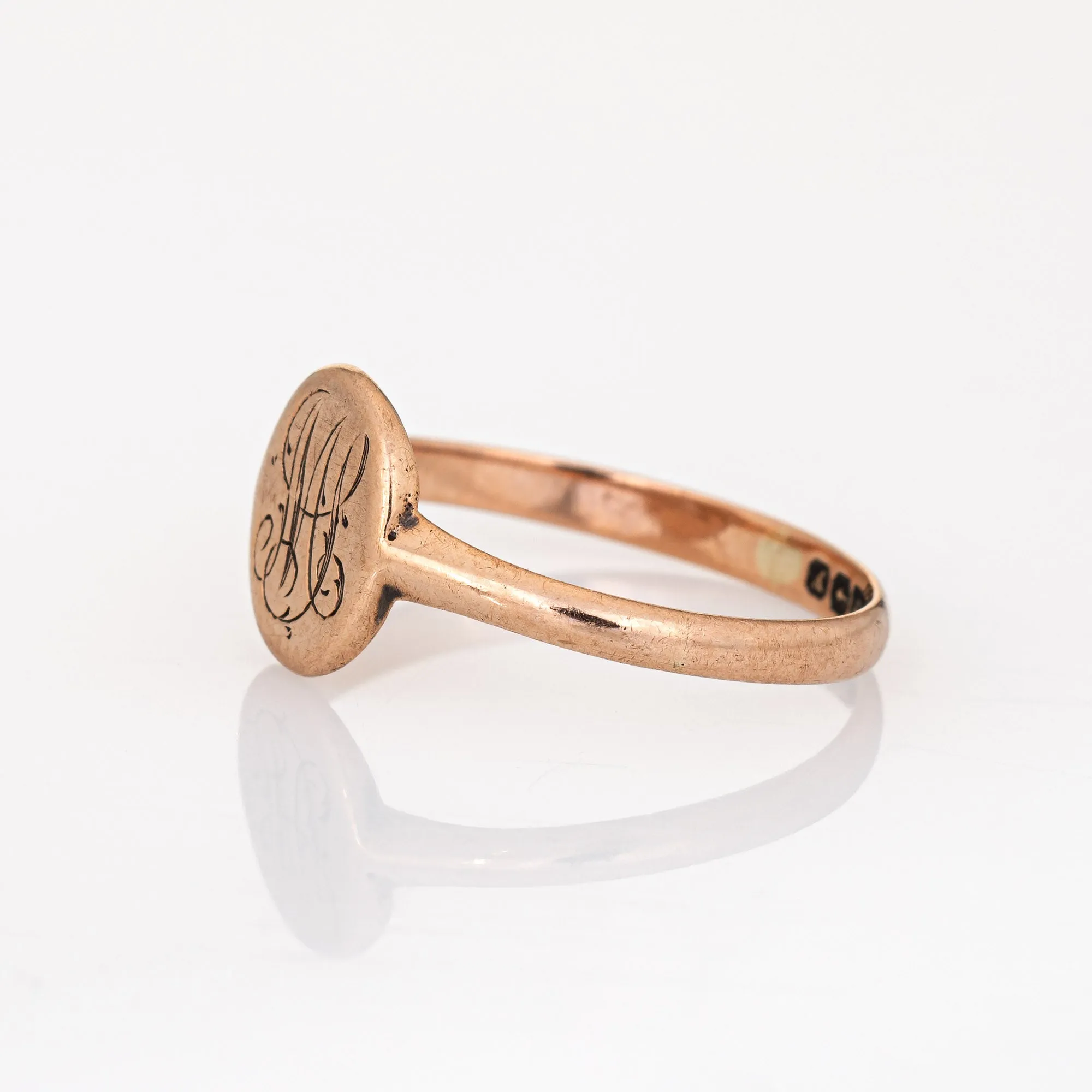 Vintage 1923 Art Deco Signet Ring Small Oval 9k Rose Gold Sz 5 Child Jewelry