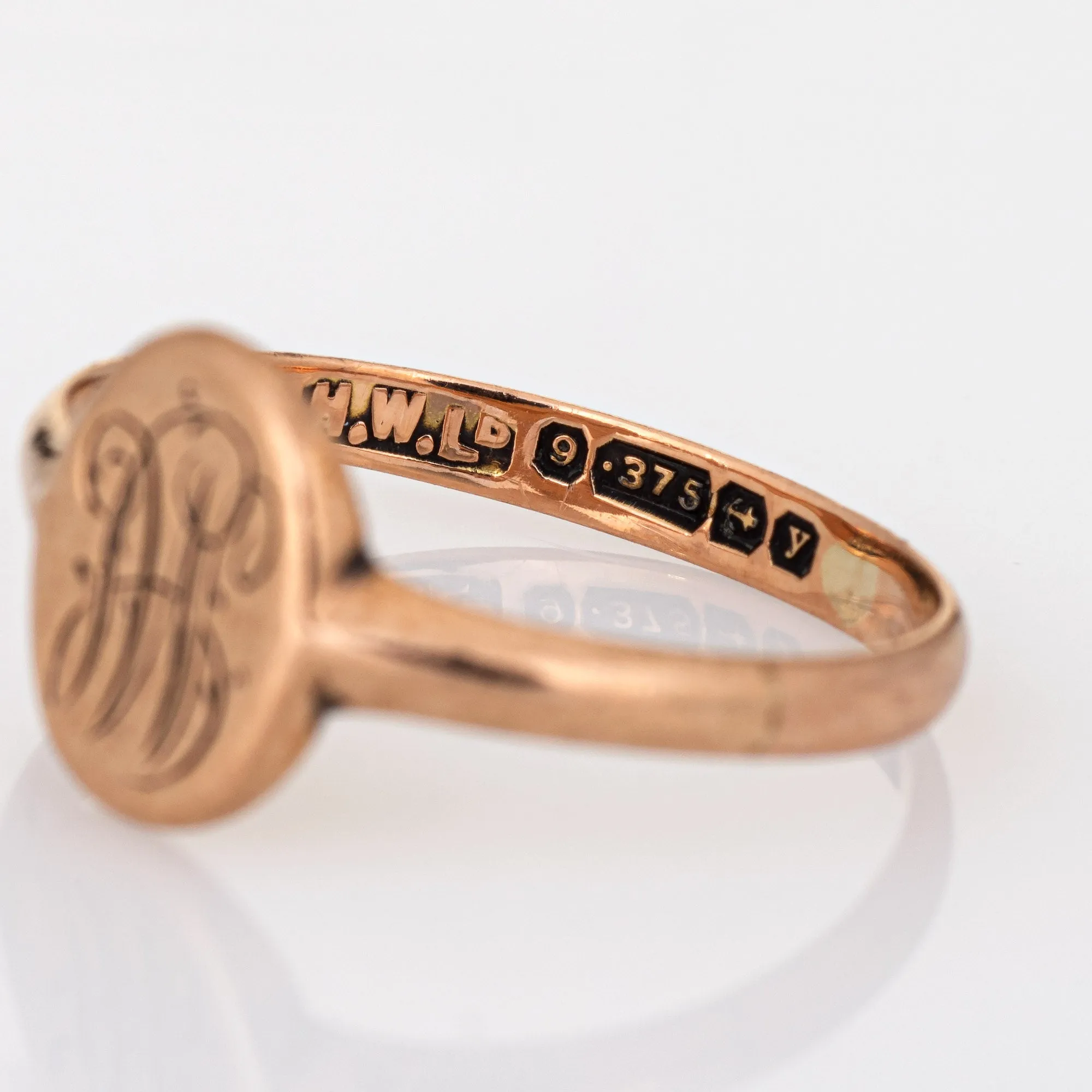 Vintage 1923 Art Deco Signet Ring Small Oval 9k Rose Gold Sz 5 Child Jewelry