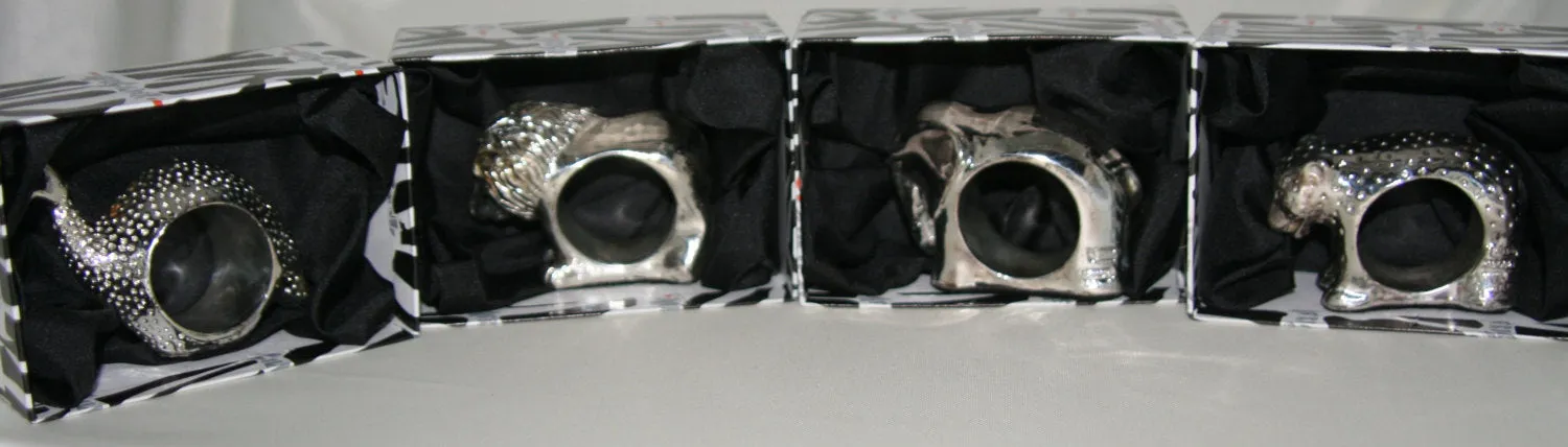 Vintage African Napkin Rings AfriSilver Sterling Hallmarked Lion Elephant Leopard Guinea Fowl Presidential Gift to Clintons Set of 4