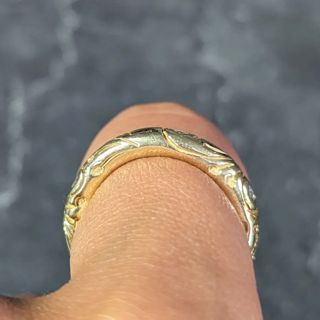 Vintage Diamond 18 Karat Yellow Gold Scroll Band Ring