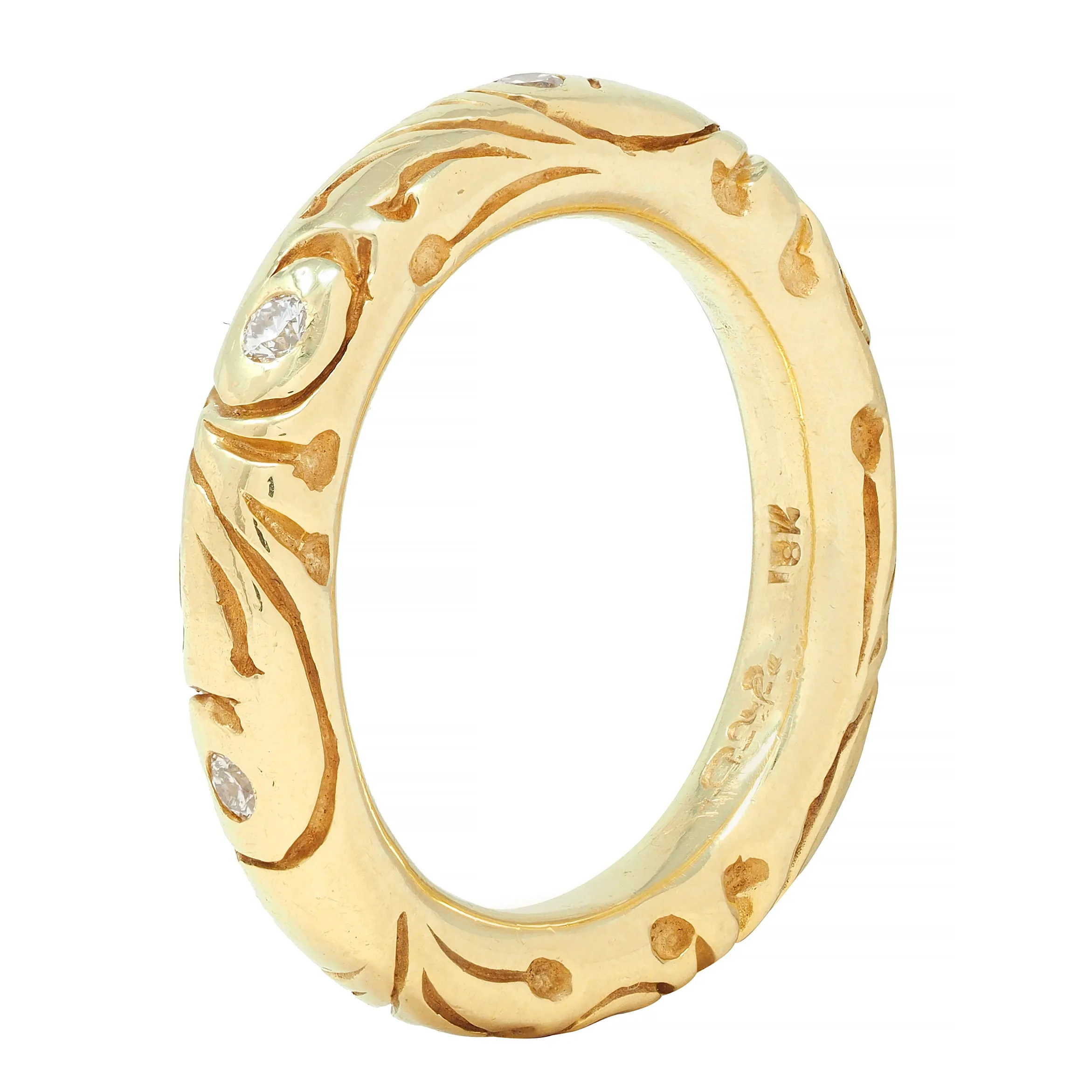 Vintage Diamond 18 Karat Yellow Gold Scroll Band Ring