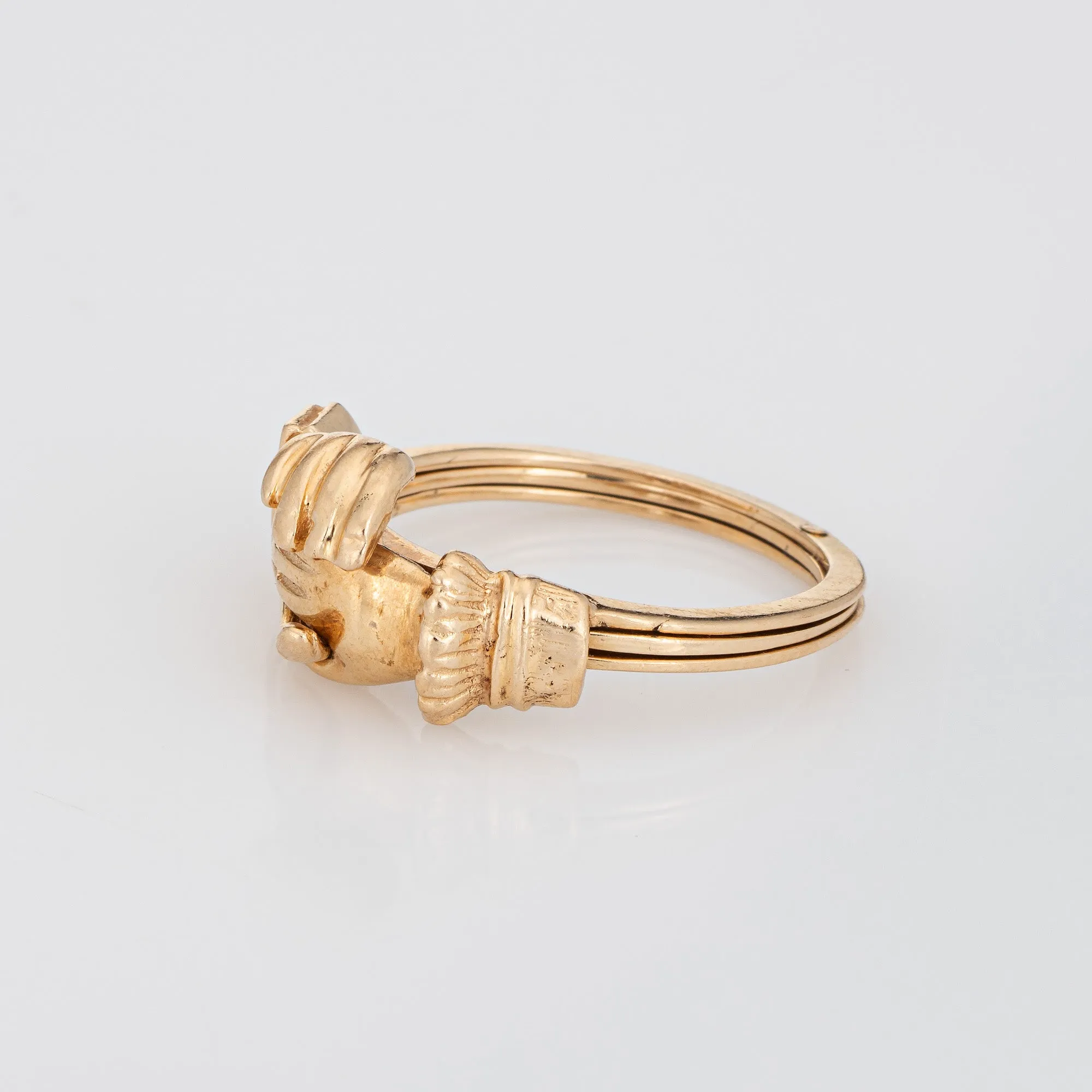 Vintage Gimmel Ring Opens 14k Yellow Gold Heart Friendship Band 6 Fede Jewelry