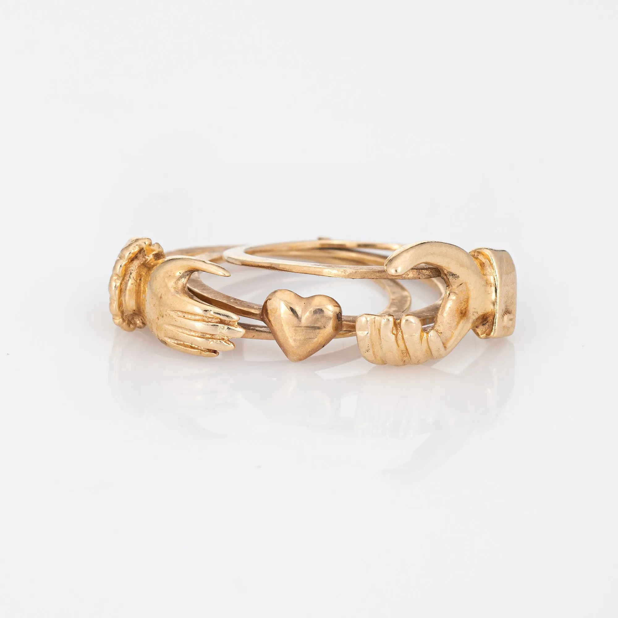 Vintage Gimmel Ring Opens 14k Yellow Gold Heart Friendship Band 6 Fede Jewelry