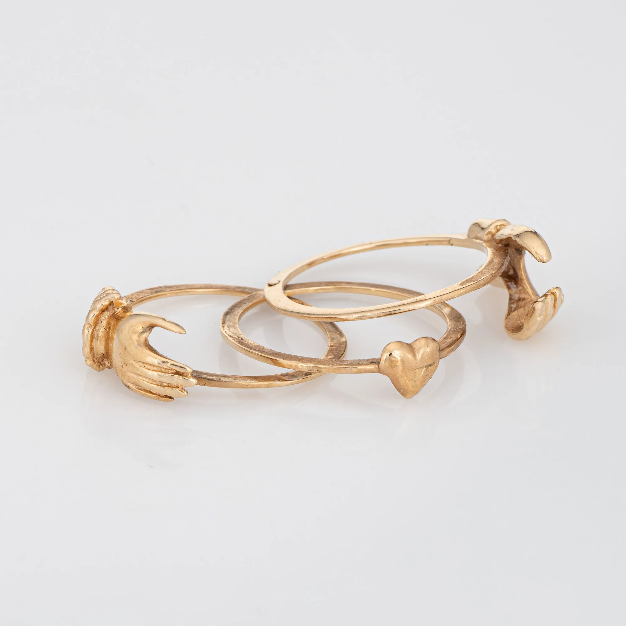 Vintage Gimmel Ring Opens 14k Yellow Gold Heart Friendship Band 6 Fede Jewelry
