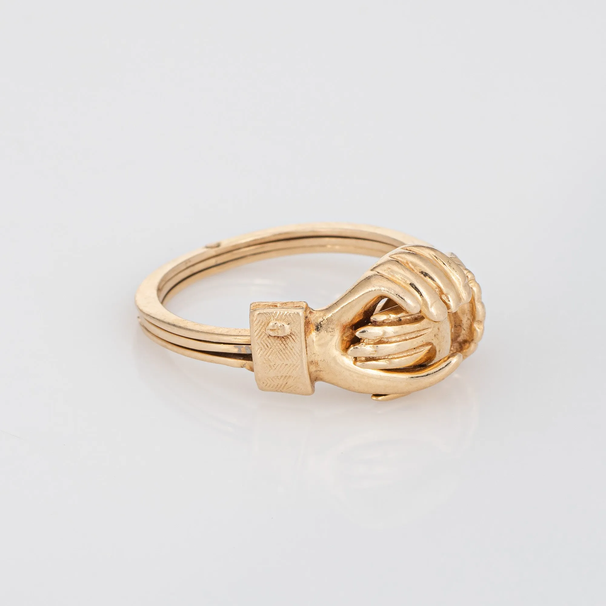 Vintage Gimmel Ring Opens 14k Yellow Gold Heart Friendship Band 6 Fede Jewelry