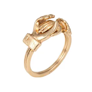 Vintage Gimmel Ring Opens 14k Yellow Gold Heart Friendship Band 6 Fede Jewelry