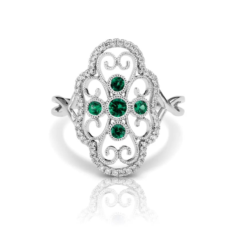Vintage Inspired 0.20 ct. Natural Round Emerald Ring