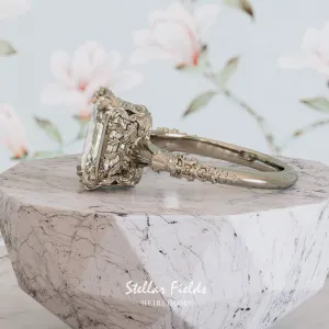Vintage Inspired Heirloom Engagement Ring Emerald Cut Diamond - Elenore
