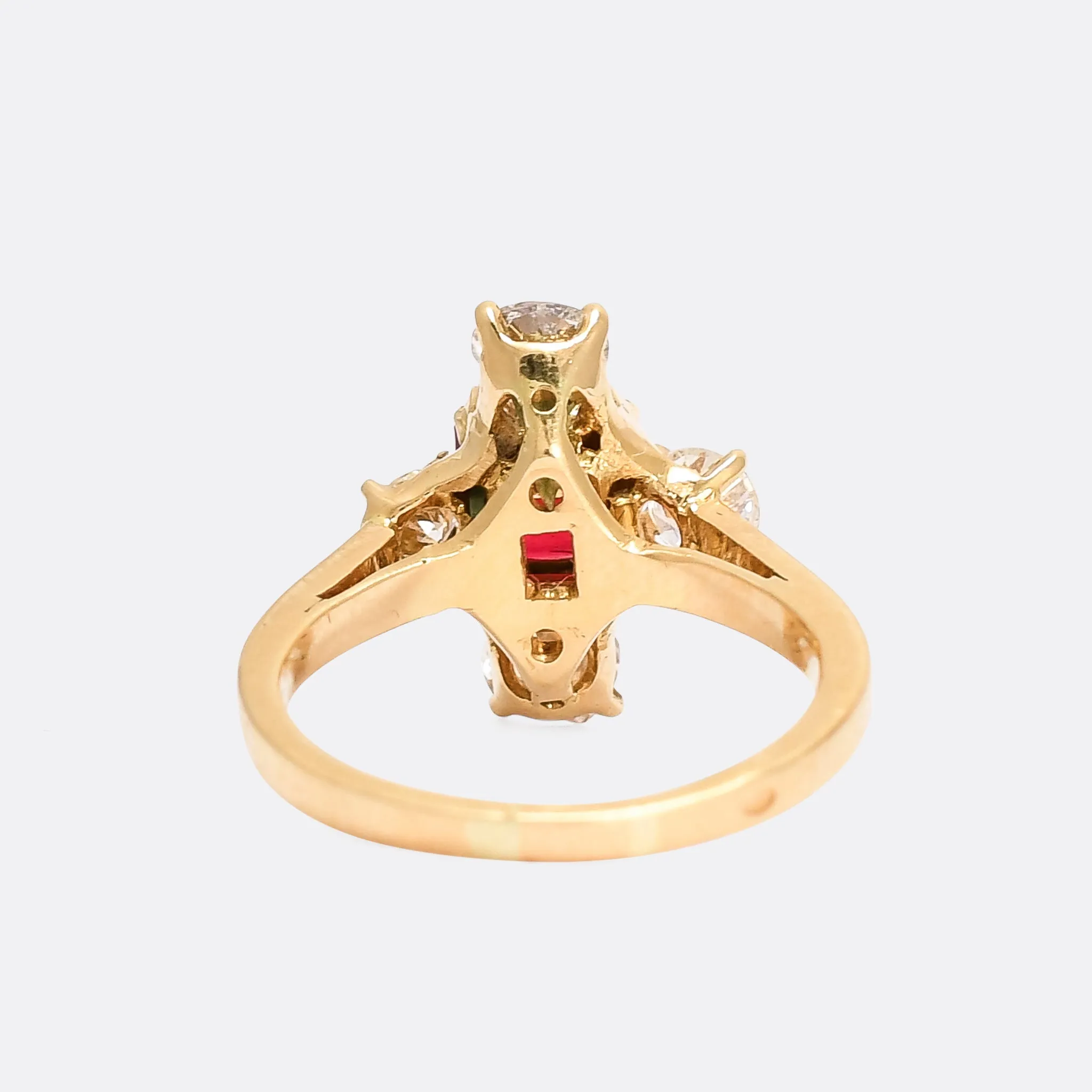 Vintage Red Spinel & Diamond Compass Point Ring