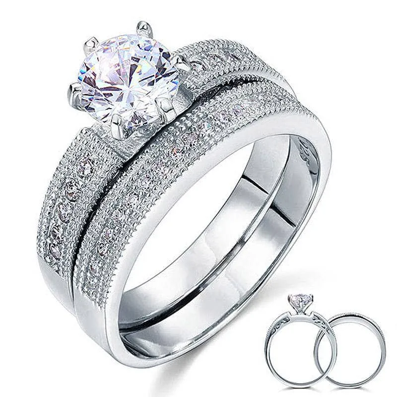 Vintage Style 1.25 Ct Diamond 2-Pc Solitaire Engagement Ring Set