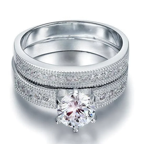 Vintage Style 1.25 Ct Diamond 2-Pc Solitaire Engagement Ring Set