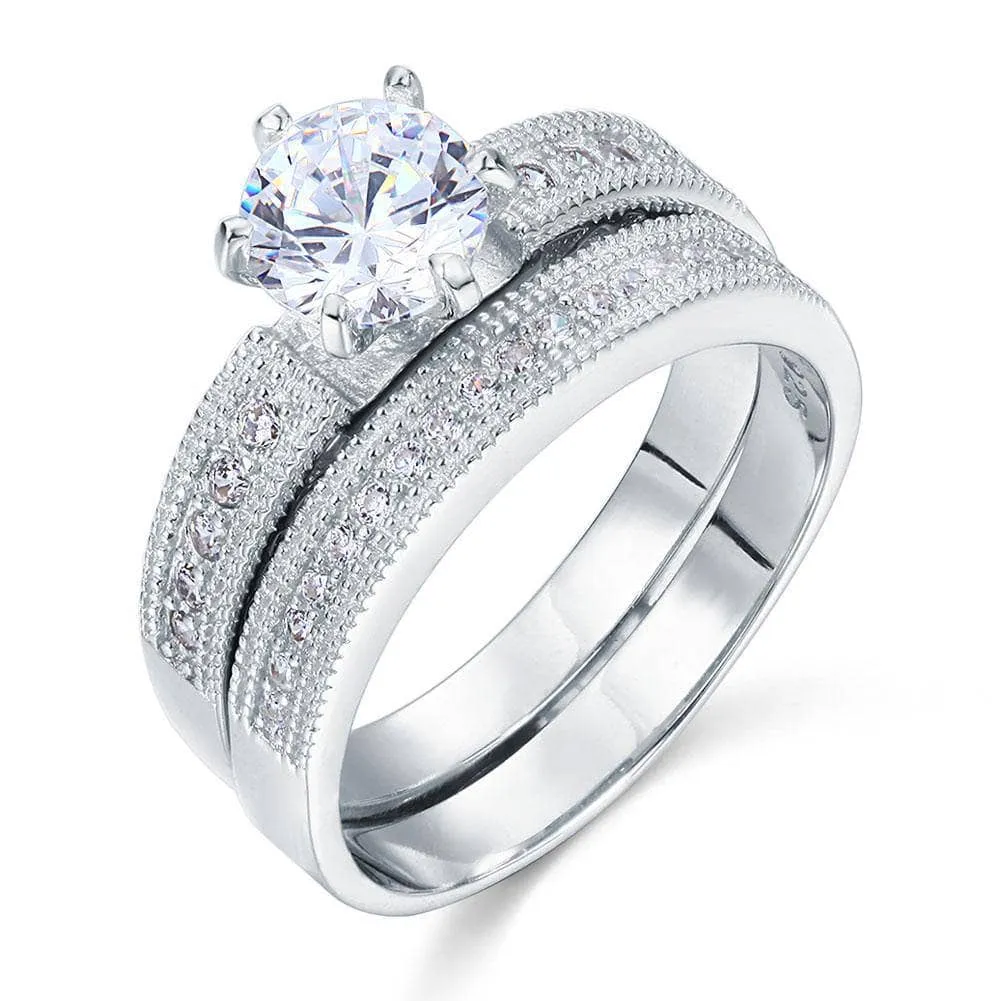 Vintage Style 1.25 Ct Diamond 2-Pc Solitaire Engagement Ring Set