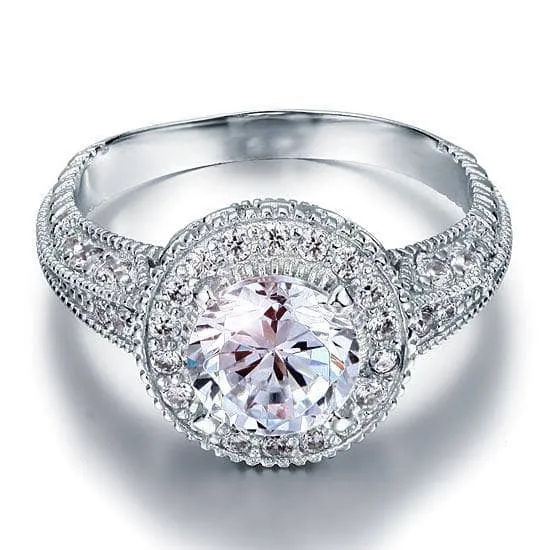 Vintage Style 2.0 Ct Diamond Halo Engagement Ring