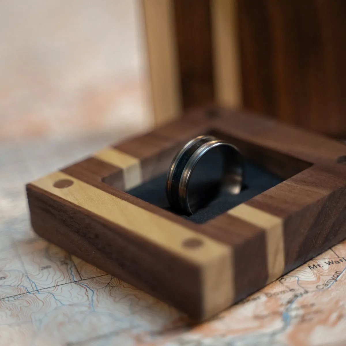 Walnut and Poplar Wooden Ring Box