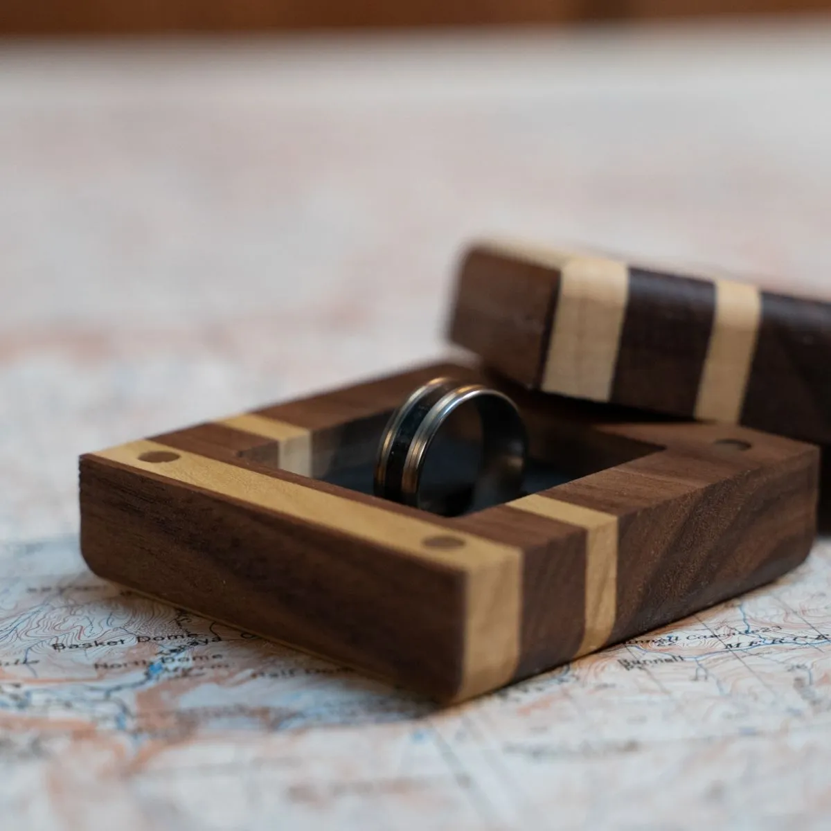 Walnut and Poplar Wooden Ring Box