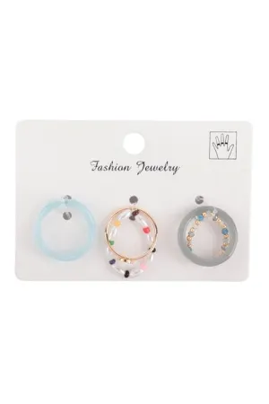 Wavy Resin Beaded Elastic Assorted 5 Pieces Ring Set Multicolor - Pack of 6