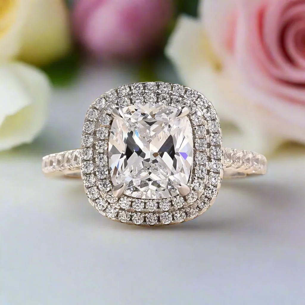 White Gold Double Halo Cushion Cut 2ct Engagement Ring