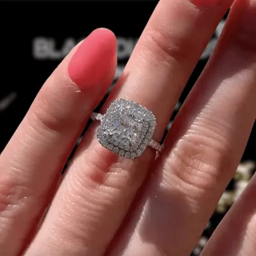 White Gold Double Halo Cushion Cut 2ct Engagement Ring