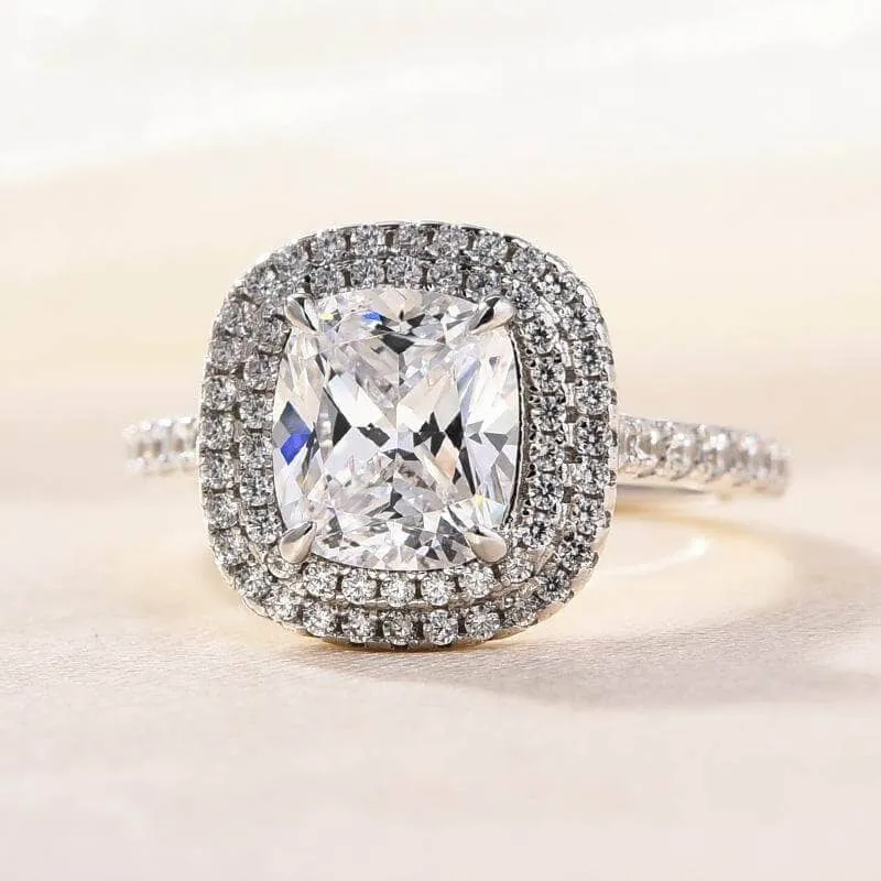 White Gold Double Halo Cushion Cut 2ct Engagement Ring