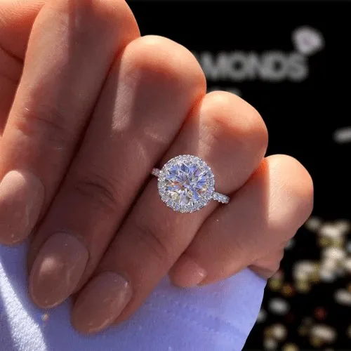 White Gold Halo Round Cut Engagement Ring