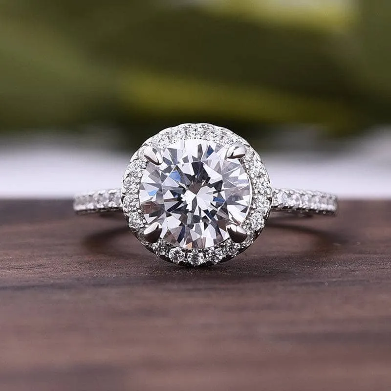 White Gold Halo Round Cut Engagement Ring