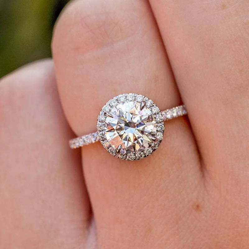White Gold Halo Round Cut Engagement Ring