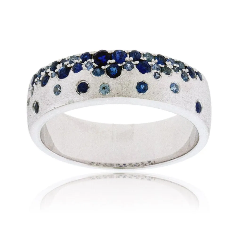 White Gold Satin Finish Flush Set Sapphire Ring