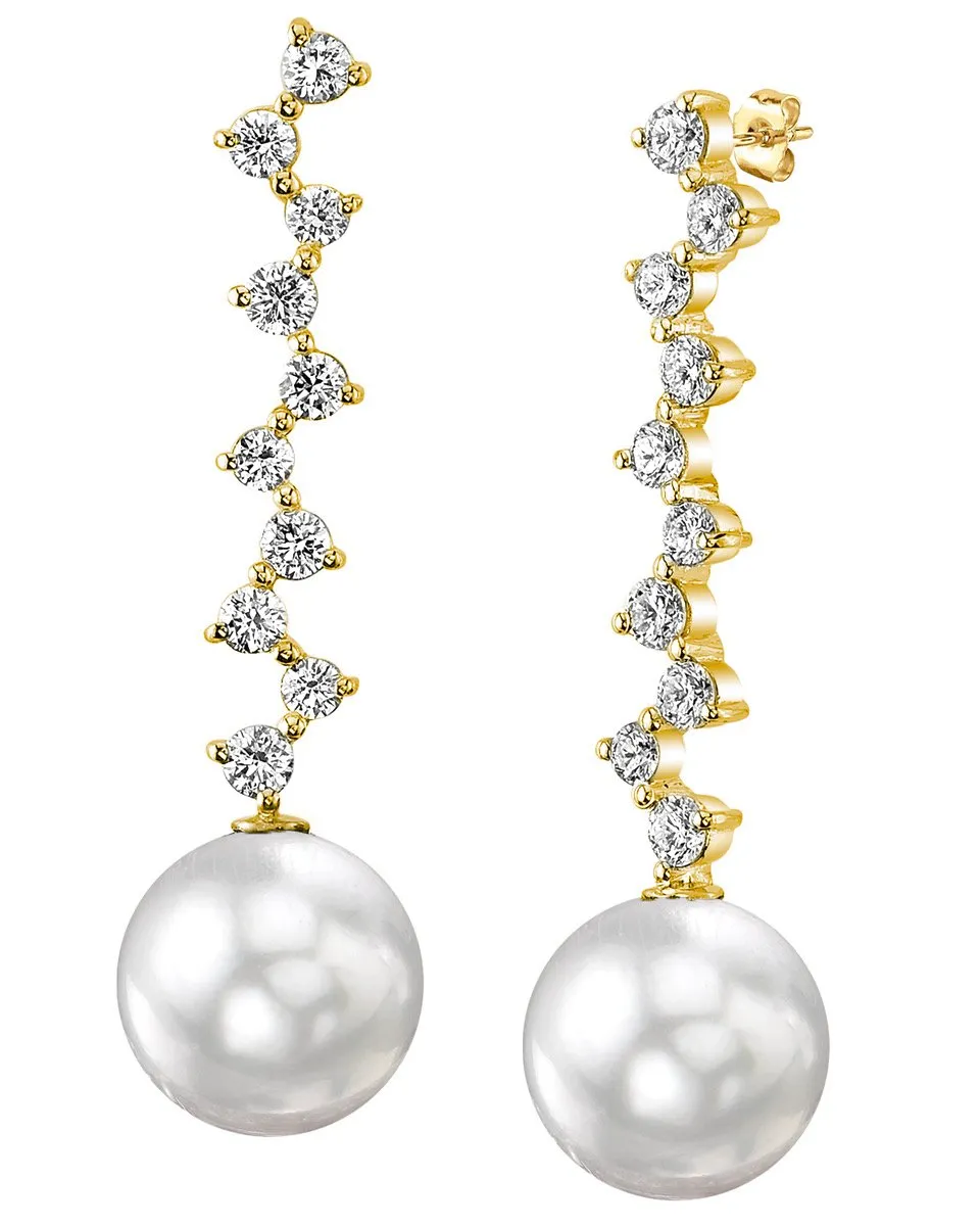 White South Sea Pearl & Diamond Evasion Dangle Earrings