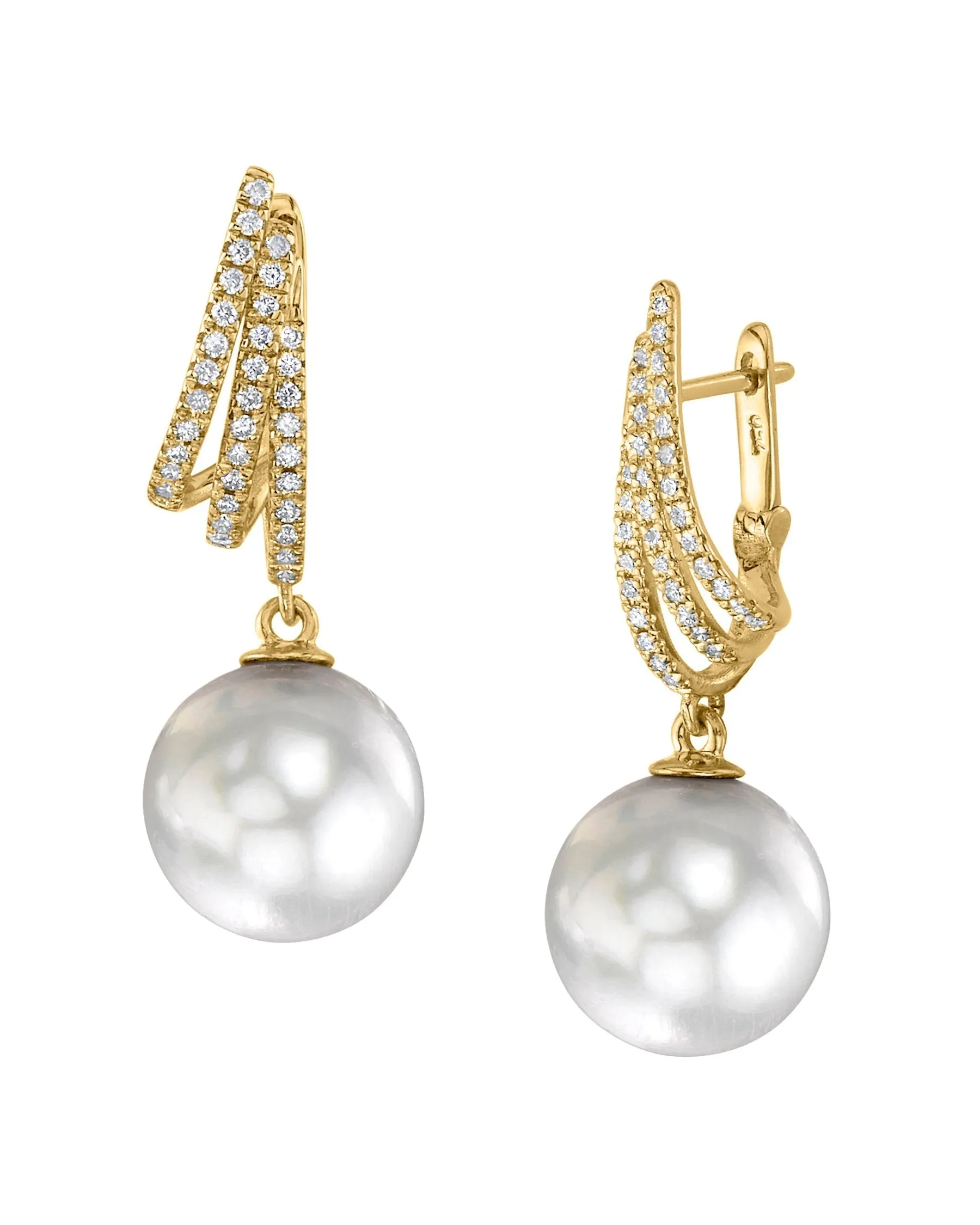 White South Sea Pearl & Diamond Mogul Dangle Earrings