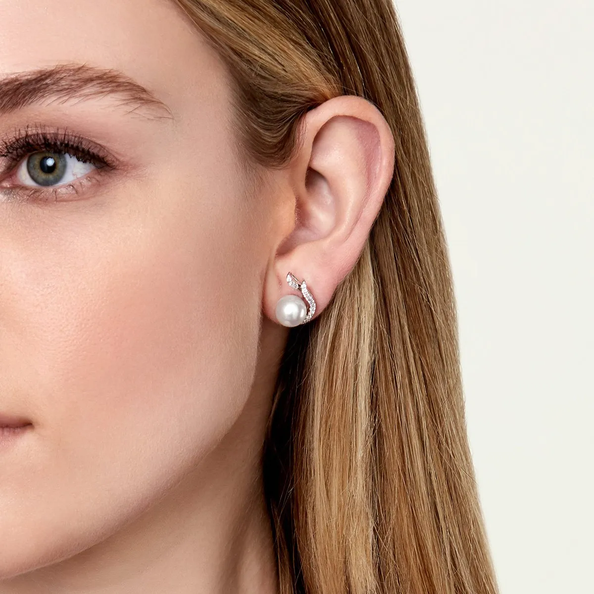 White South Sea Pearls & Diamond Carina Stud Earrings