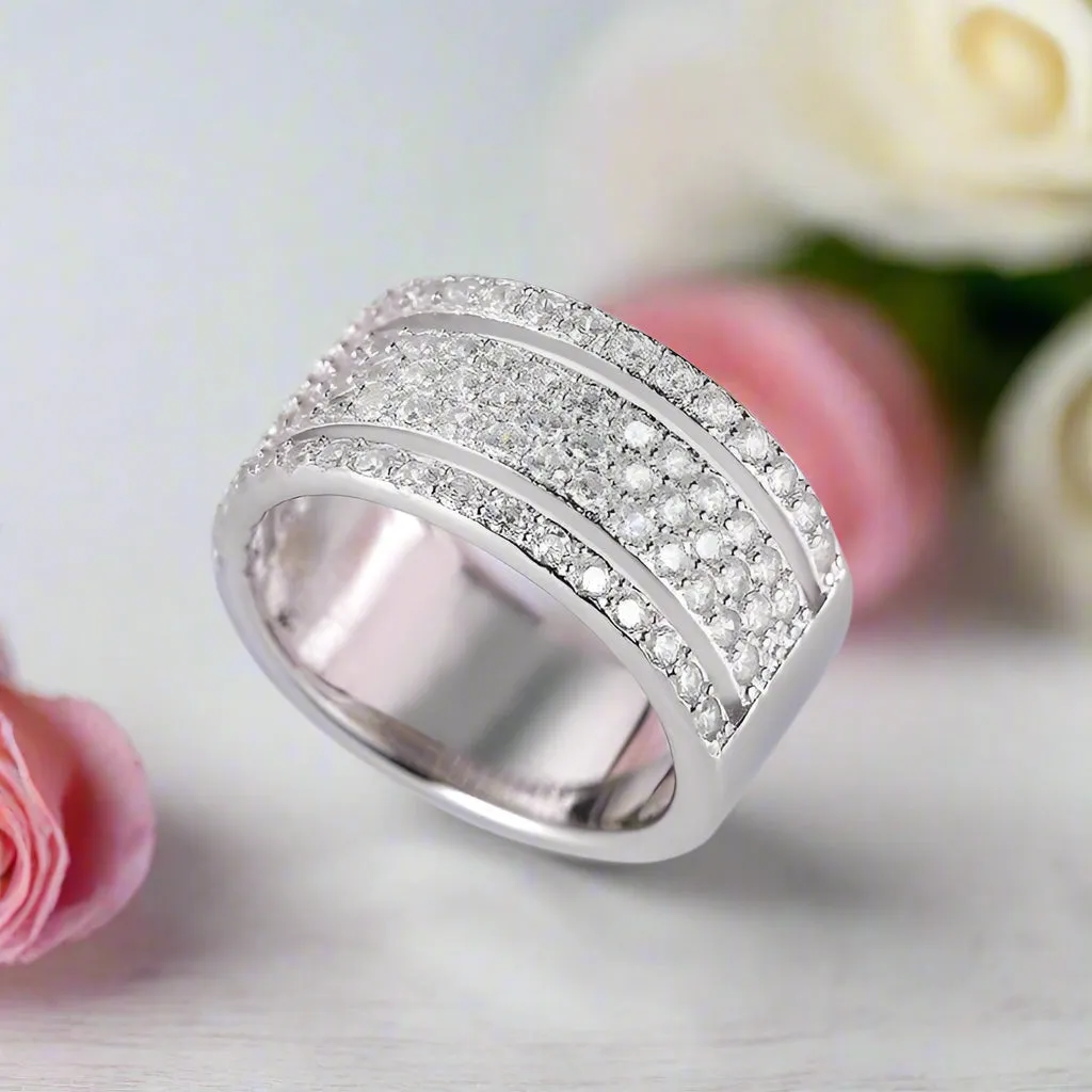Wide Pave Women's Wedding Band In White Gold