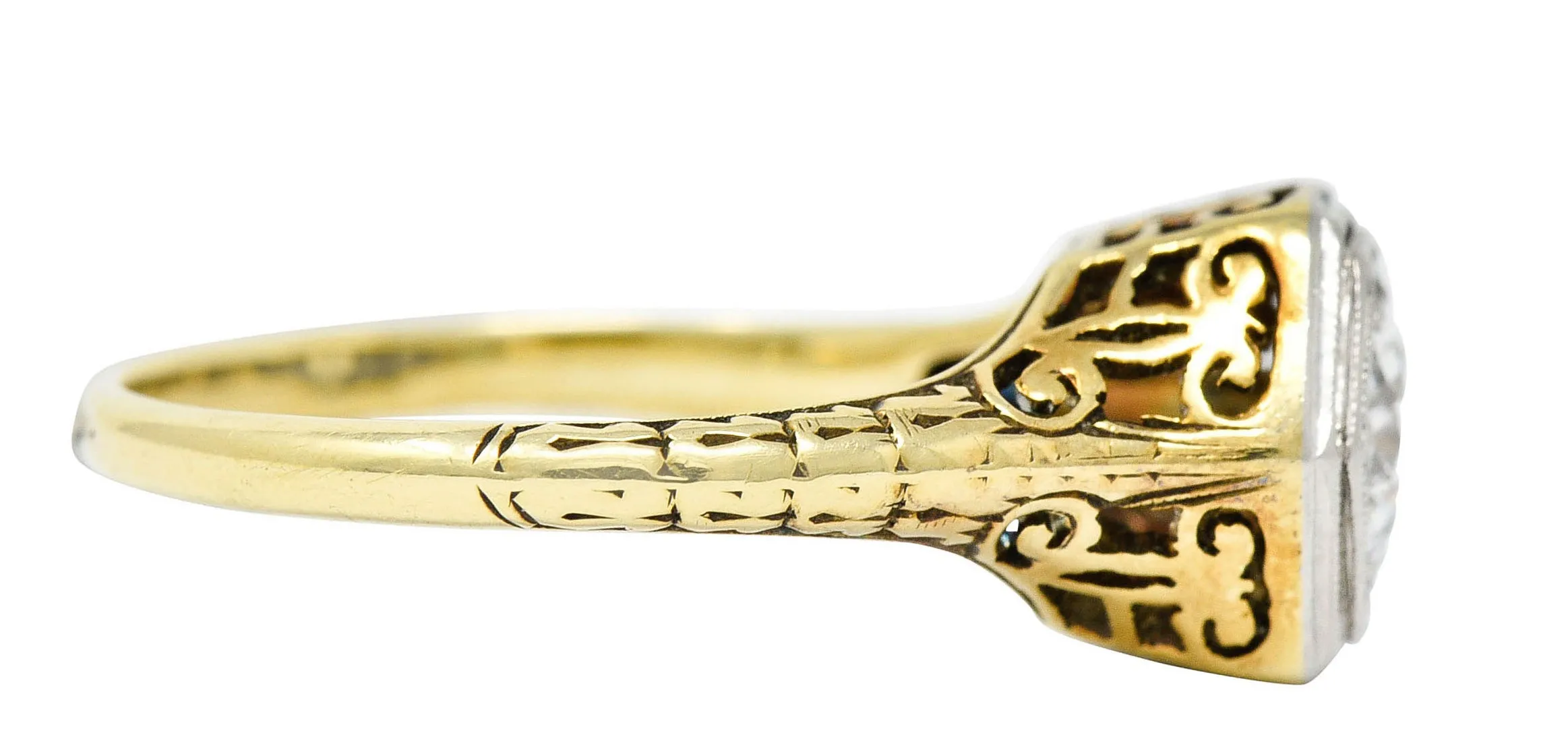 W.W. Fulmer Antique 0.70 CTW Diamond Platinum-Topped 14 Karat Gold Edwardian Engagement Ring