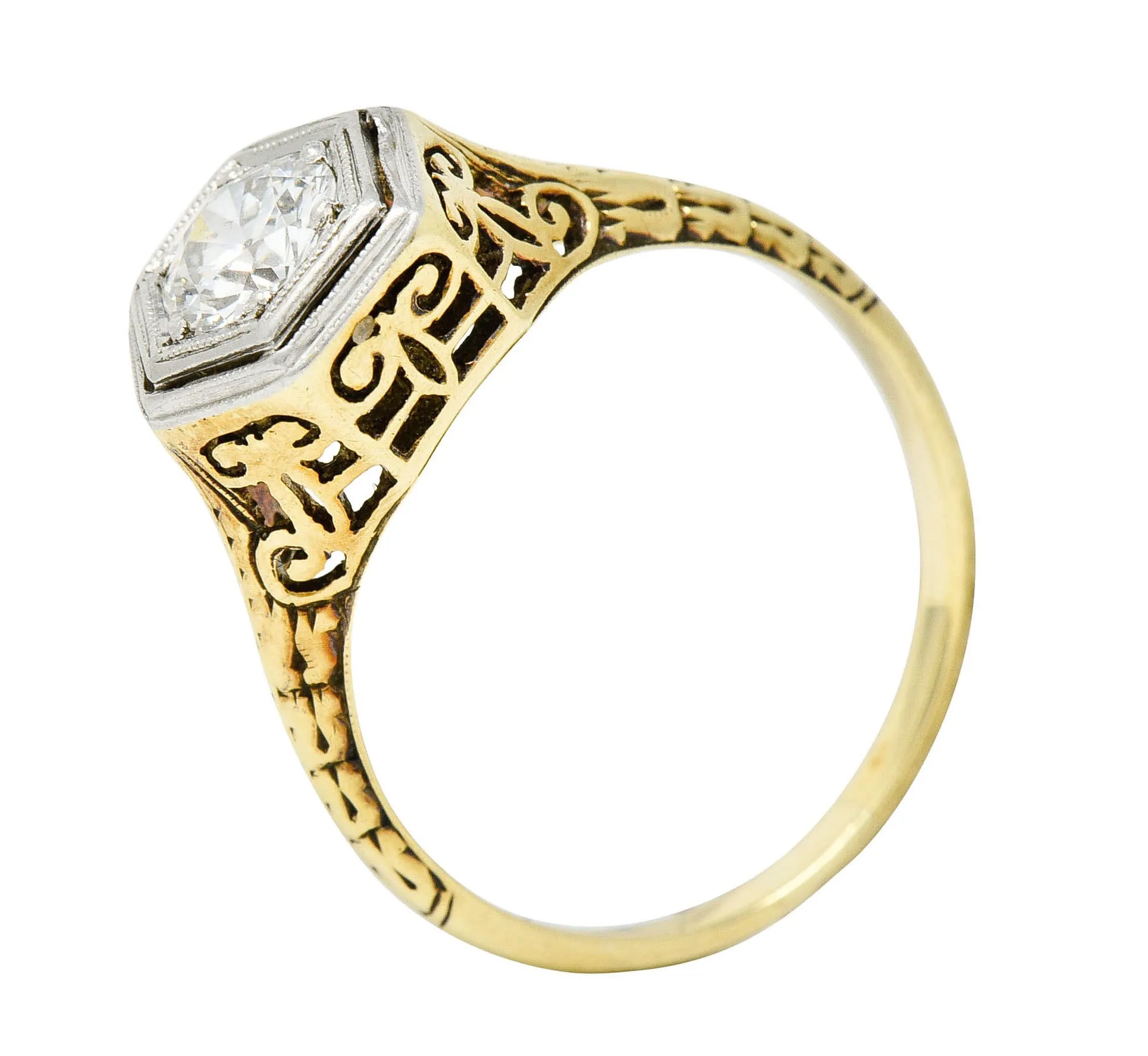 W.W. Fulmer Antique 0.70 CTW Diamond Platinum-Topped 14 Karat Gold Edwardian Engagement Ring