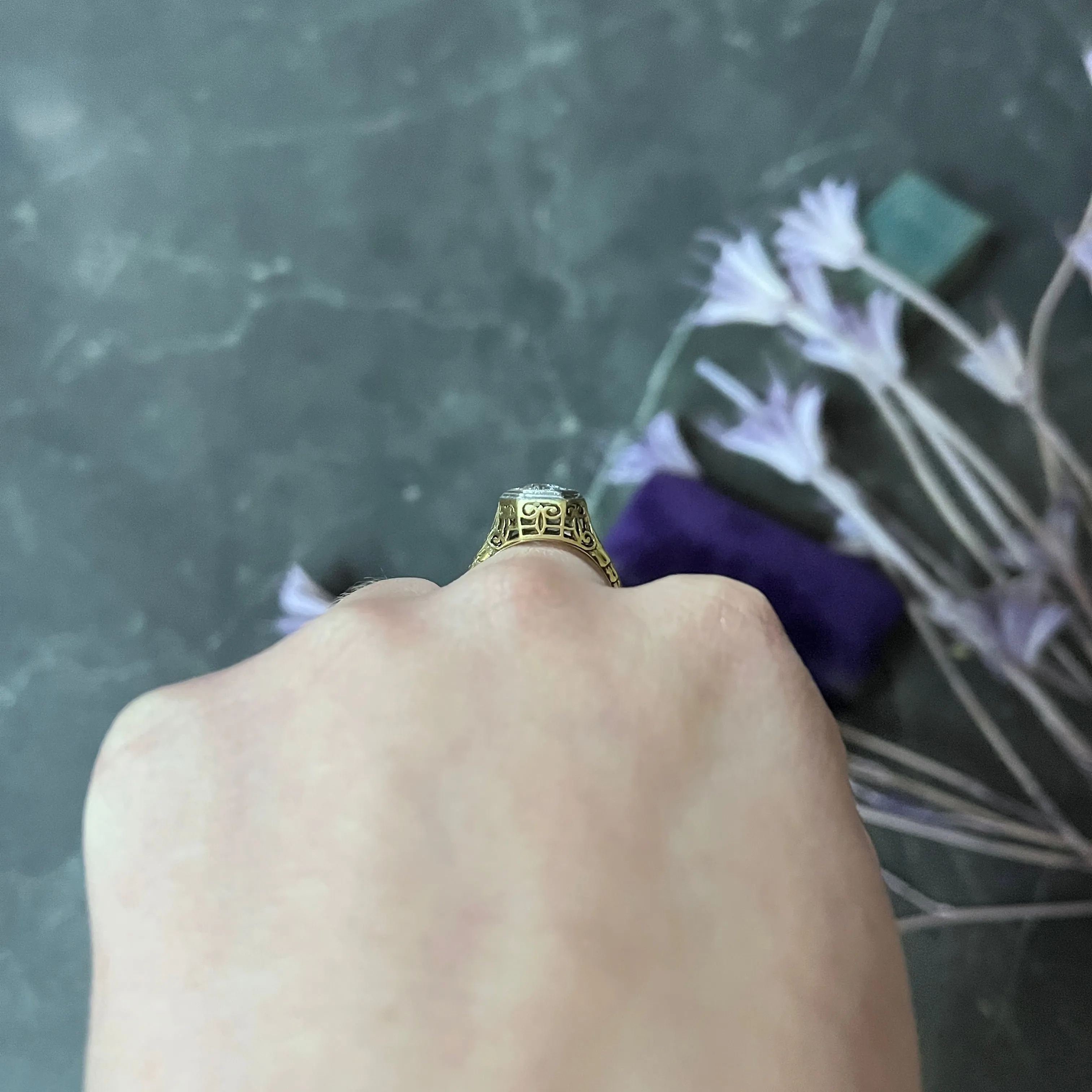 W.W. Fulmer Antique 0.70 CTW Diamond Platinum-Topped 14 Karat Gold Edwardian Engagement Ring