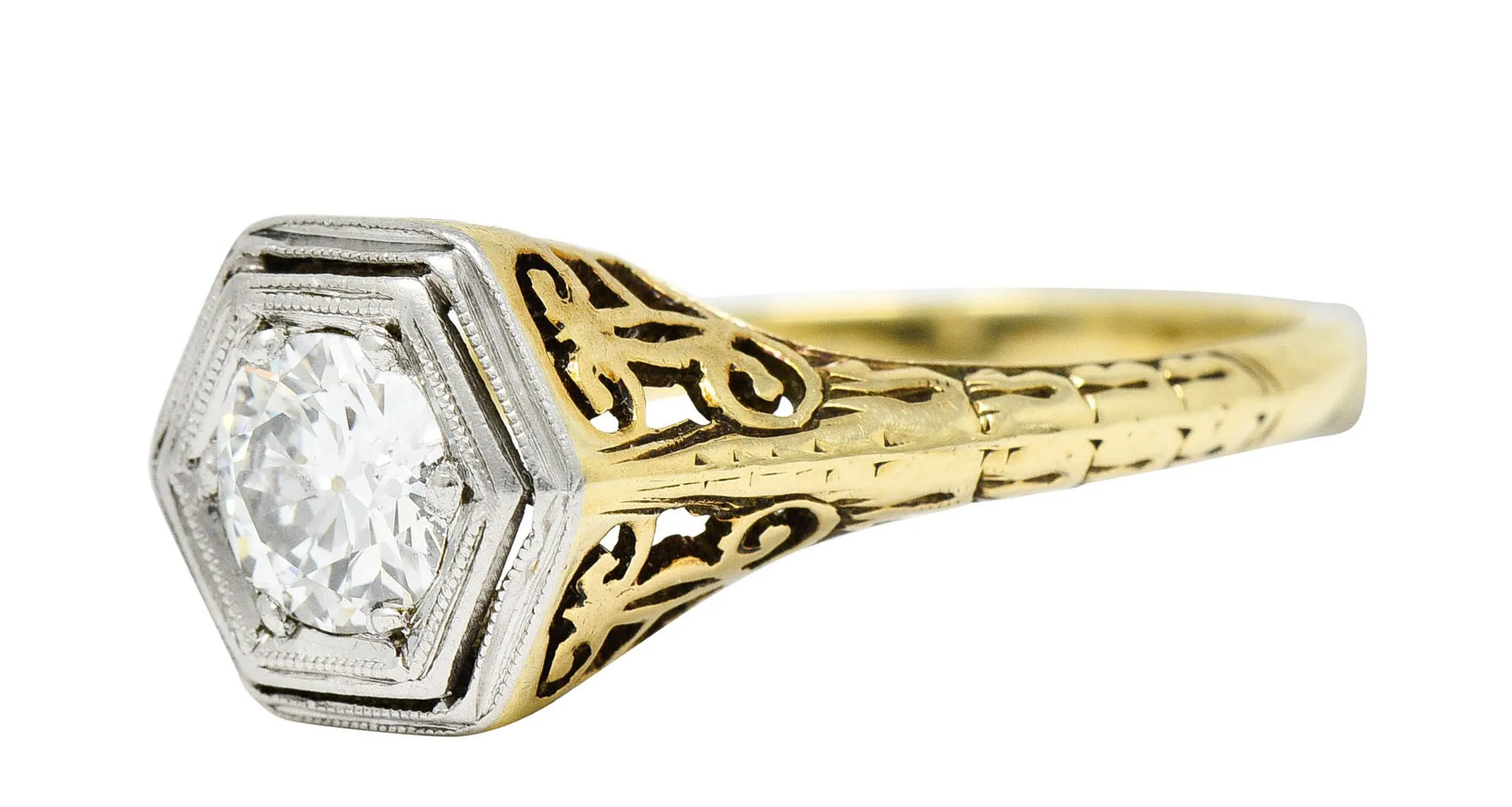 W.W. Fulmer Antique 0.70 CTW Diamond Platinum-Topped 14 Karat Gold Edwardian Engagement Ring