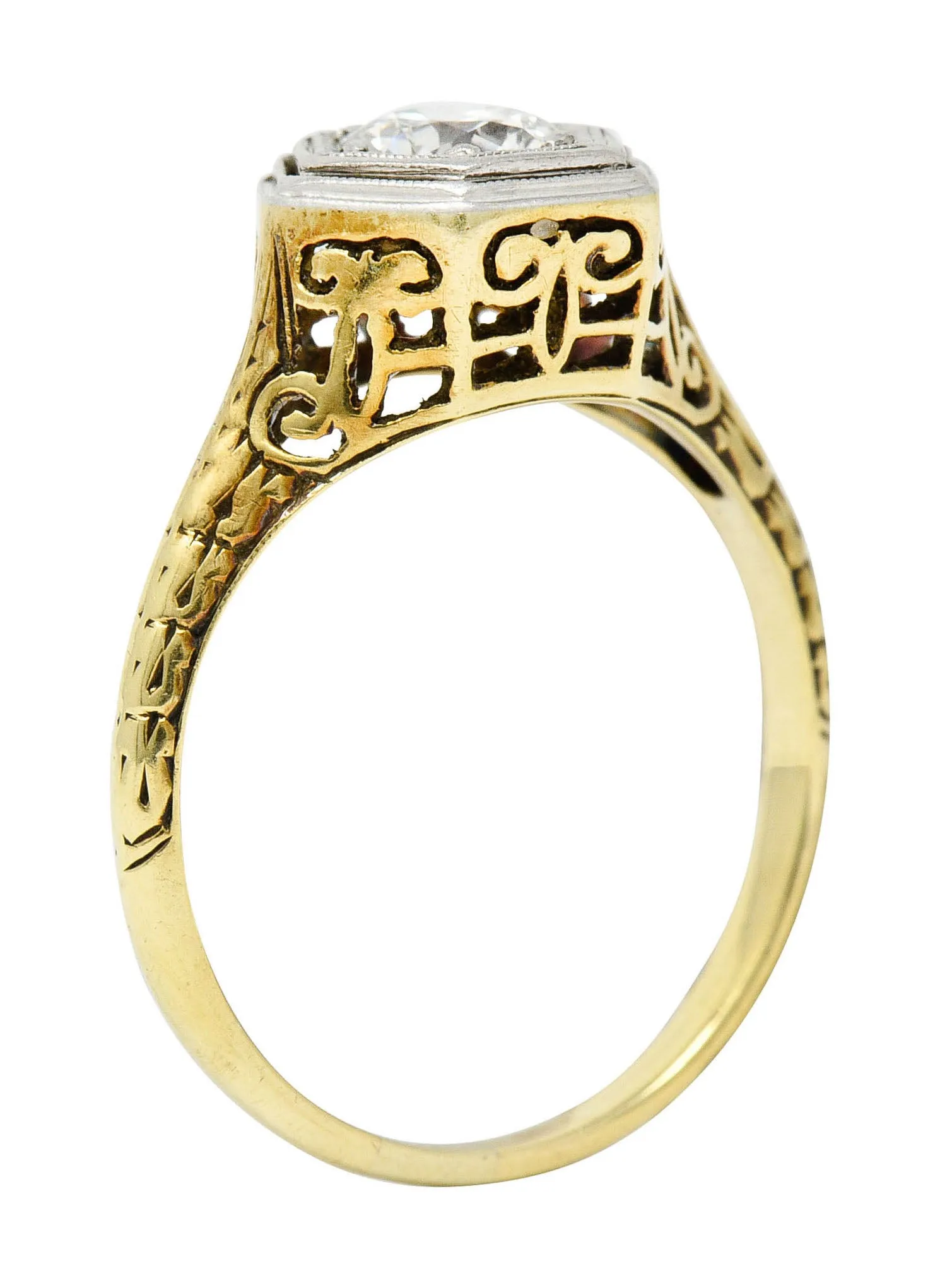 W.W. Fulmer Antique 0.70 CTW Diamond Platinum-Topped 14 Karat Gold Edwardian Engagement Ring