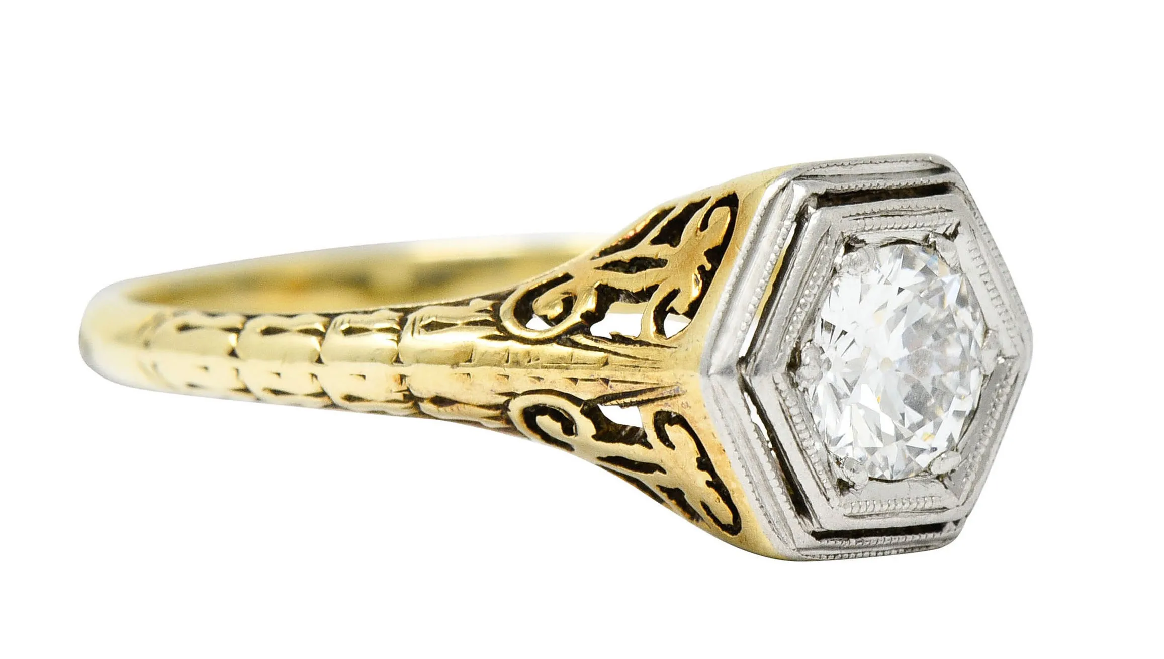 W.W. Fulmer Antique 0.70 CTW Diamond Platinum-Topped 14 Karat Gold Edwardian Engagement Ring