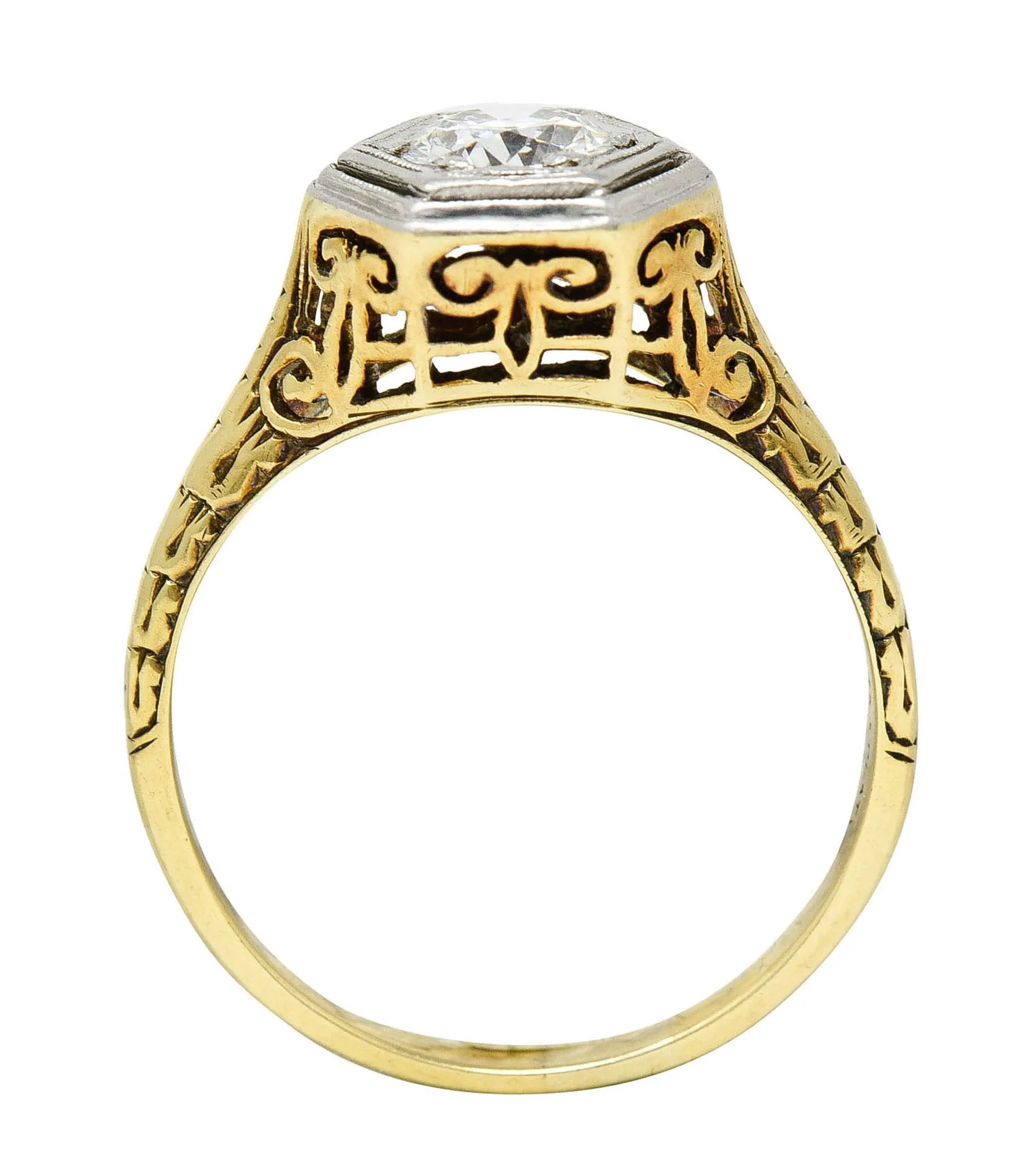 W.W. Fulmer Antique 0.70 CTW Diamond Platinum-Topped 14 Karat Gold Edwardian Engagement Ring