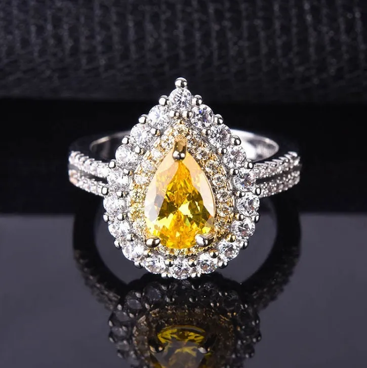 Yellow Diamond Ring | Yellow Diamond Engagement Rings | Canary Yellow Diamond Ring | Pear Shape Ring | Pear Engagement Ring | Teardrop Ring